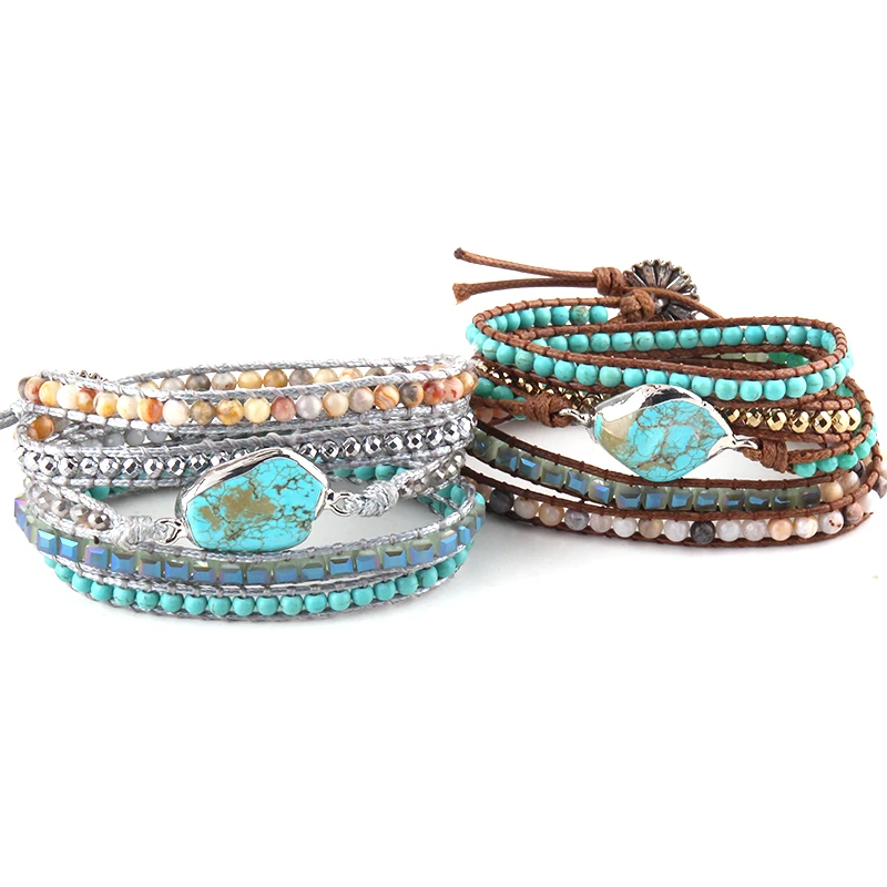 Модные женские браслет из бисера ручной работы смешанные кристаллы камней каменная Подвеска 5 браслет из переплетенных нитей Прямая поставка
