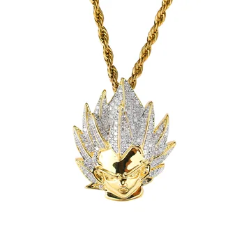 

Saiyan Cartoon Dragon Ball Son Goku 18K Gold Plated Iced Out Bling CZ Diamond Hip Hop Pendant Chain Necklace for Men Women