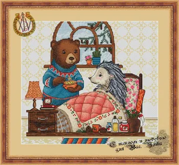 

Top mm Rabbit and fox with love cross stitch kit Animal cotton thread Love lock canvas stitching Hedgehogs and Teddy Bears