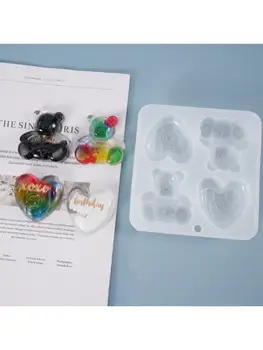 

Resin Mold Semi-dimensional Cute Bear Doll Love Heart Ornaments Silicone Mould B36D