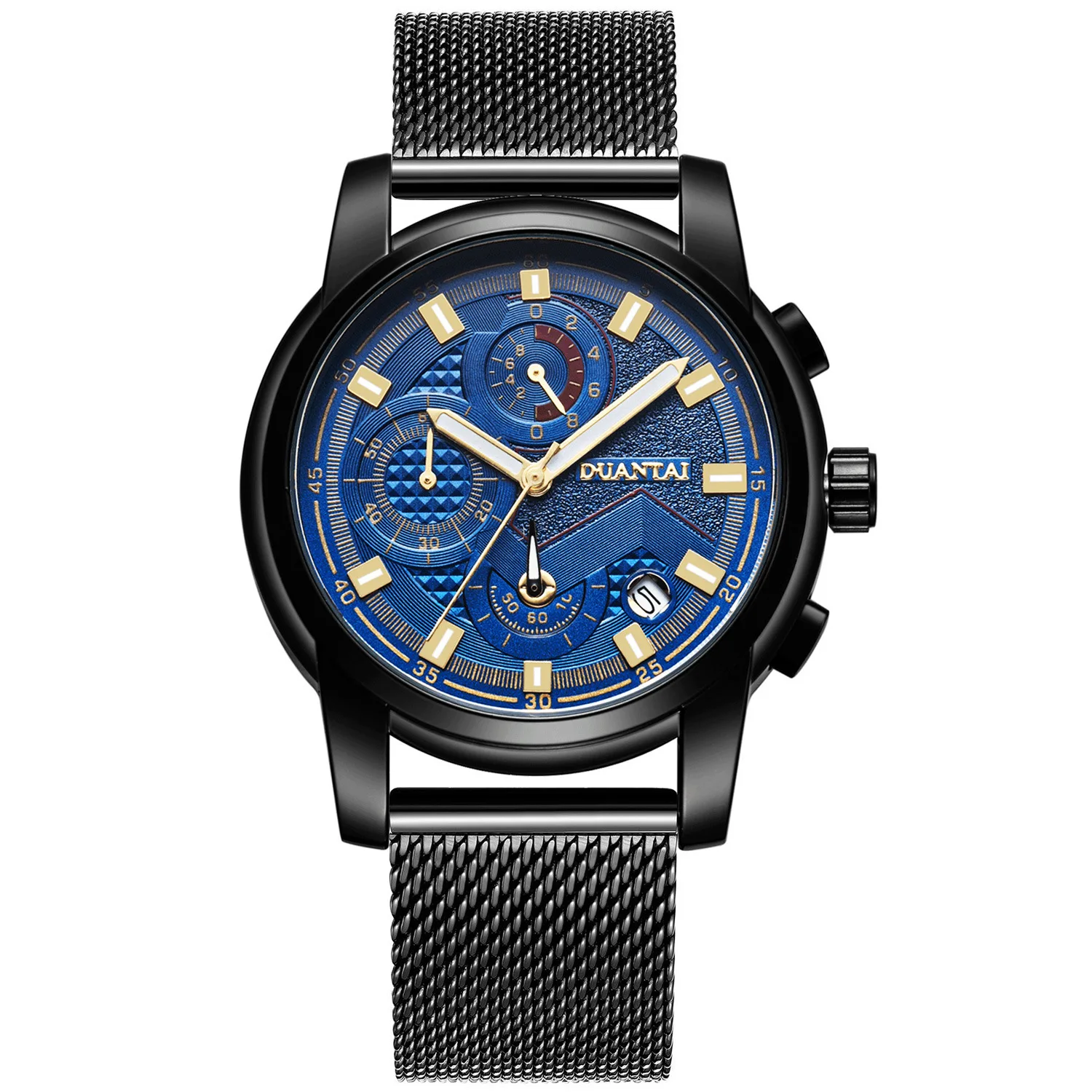 

Duantai Clean Steel Mesh Belt Sports Style Three-Eyed Six-pin with Calendar Quartz Watch Waterproof Business Watch