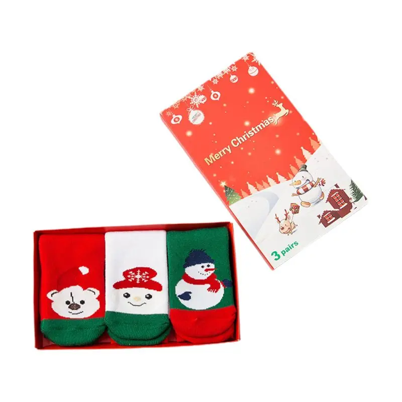 

3Pair/Box Children Kids Soft Cotton Warm Socks Cartoon Christmas Theme Short Socks for Festivals Party Supplies E65D