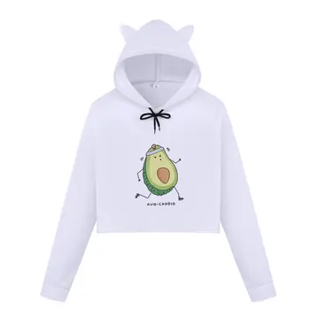 

Fruit Kawaii Cartoon Pineapple Print Graphic Crop Tops Hoodies Sweatshirts Women's Avocado Cute Vegan Casual Harajuku Streetwear