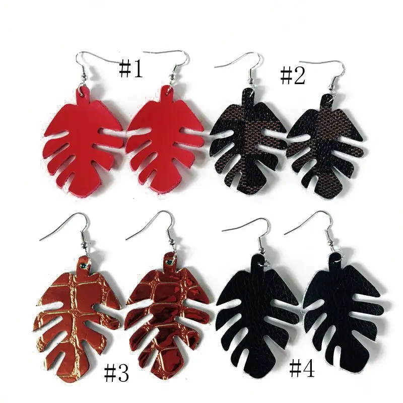 Серьги-подвески женские из экокожи висячие украшения с узором в виде листьев и