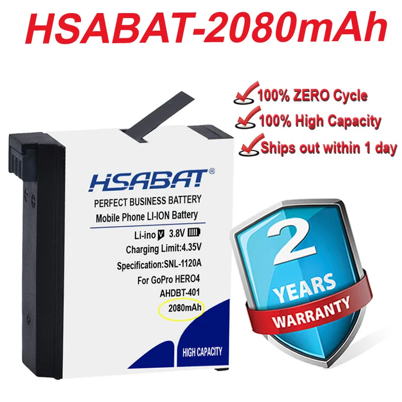HSABAT Топ бренд 100% новый аккумулятор 2080mAh для Go Pro AHDBT-401 AHDBT401 литий-ионный цифровой