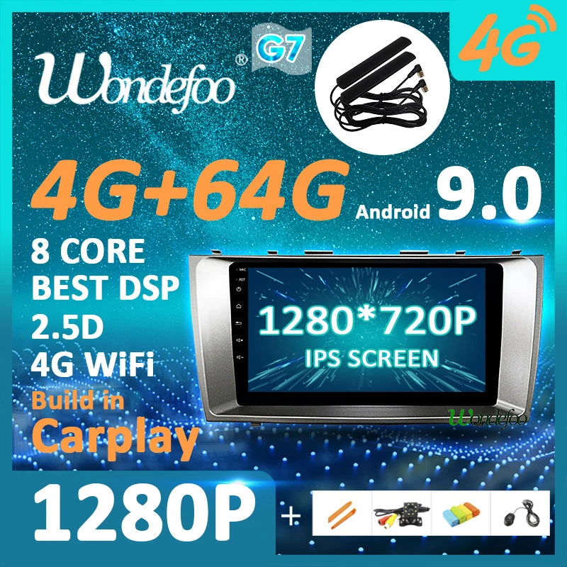 

1280P Android 9.0 Carplay 4G 64G GPS Radio for Toyota Camry 7 XV 40 50 Recorder 2007-2011 Multimedia Screen no DVD Head Unit