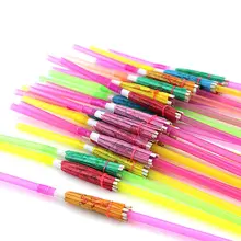 

50 Pcs Mix Color Umbrella Cocktail Plastic Straws Disposable Juice Drinking Straw For Hawaii Beach Party Supplies Home Decor