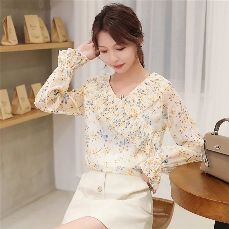 Осенние модные женские рубашки Корейская женская блузка плюс размер Blusas Mujer De Moda элегантная женская шифоновая блузка с принтом рубашка Harajuku блузка женская рубашка женская футболка женская