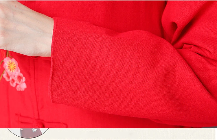 Autumn And Winter New Style Ethnic-Style WOMEN'S Dress Chinese Style Embroidered Loose-Fit Long Cotton Linen Coat E2090