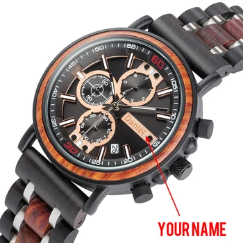 relogio masculino Watch Men BOBO BIRD Wood Military Stainless Steel Customize Name Chronograph Wristwatch Anniversary Gift 1
