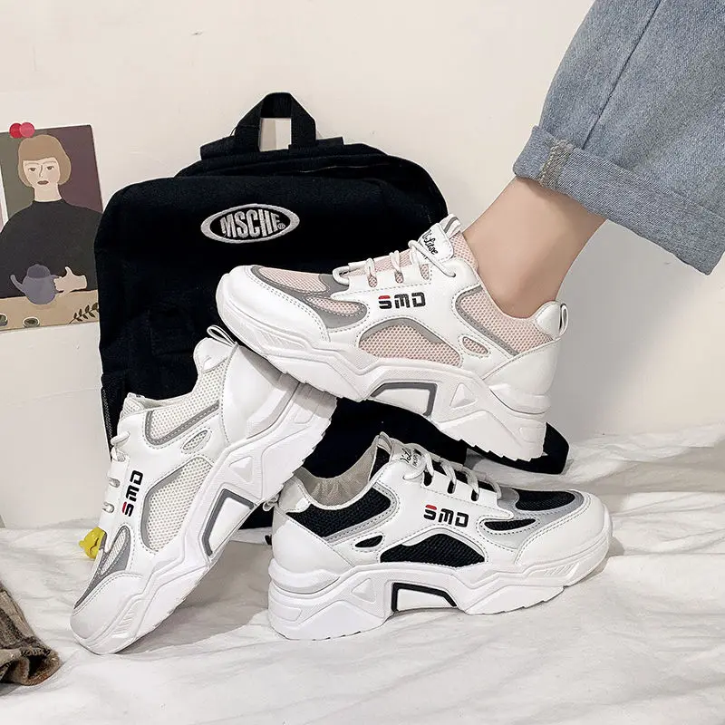 

Thick bottom shoes lady casual spring sneakers 2020 new arrival microfiber wedges sneakers woman breathable shoes