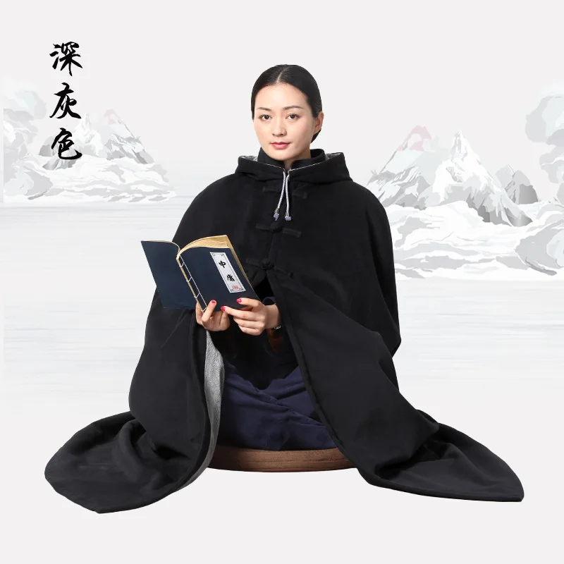 Новинка, модель высокого качества медитации платье Zen халат в стиле ханьфу для мужчин в китайском стиле Одежда для men Monk; плащ для медитации утолчённая тёплая накидка - Цвет: Dark Gray