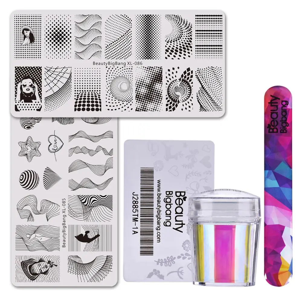 

BeautyBigBang 5Pcs/Set Nail Stamping Plates Template Striped Point Girl Images Stamper Nail Art Stamp Stencil With Nail File Set
