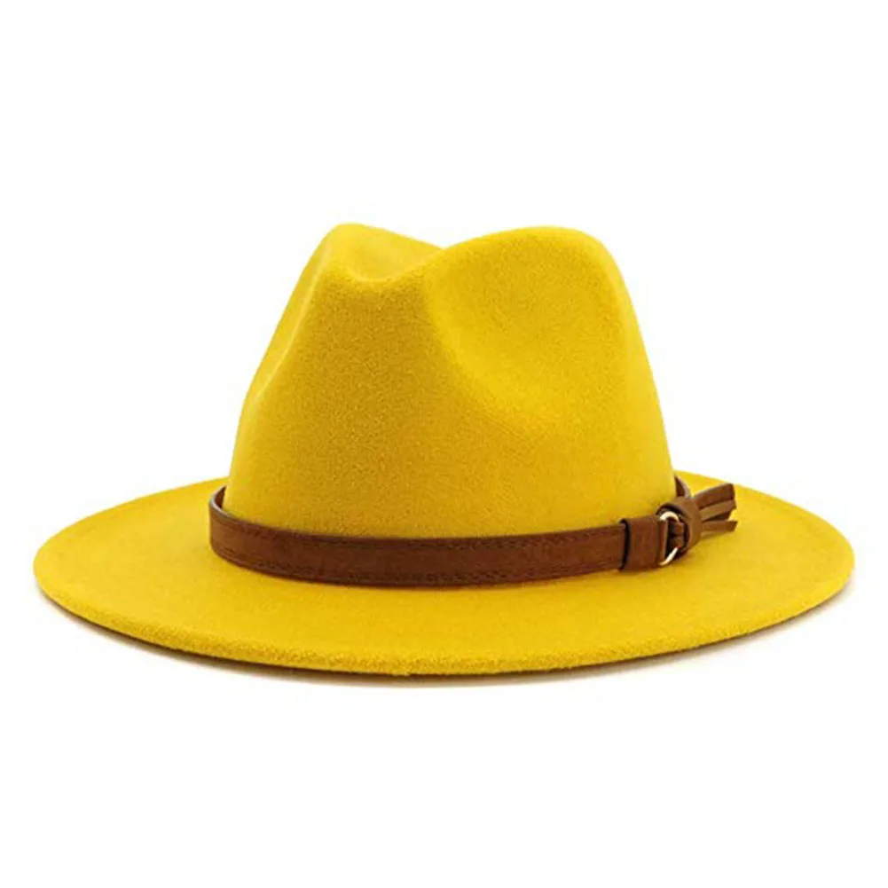 Винтаж сплошной цвет фетровый котелок с широкими полями Fedora Hat Зима флоппи Женская кепка Джаз горра Европейский Американский Круглый Кепка s котелок шапки