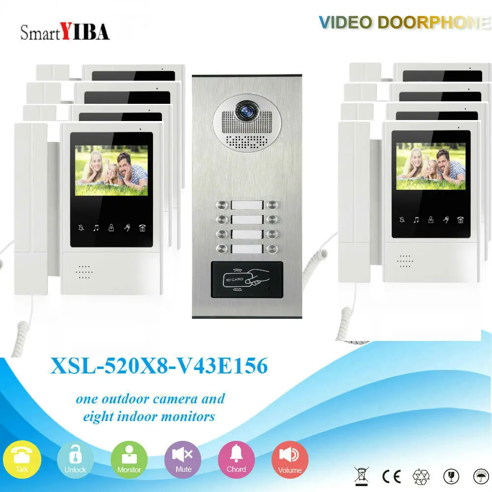 4.3'' Video Intercom System doorphone Camera with Door Bell Color Video Door Phone 3/4/6/8 Monitors for Multi- Apartments/ home