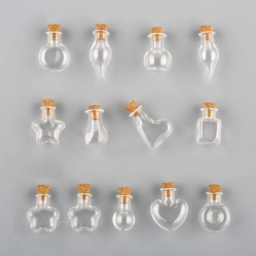 5Pcs Mini Bottles Cork Pendant Cute Wishing Bottle Geometry Glass Decorative Desk Accessories Wedding Small Gift