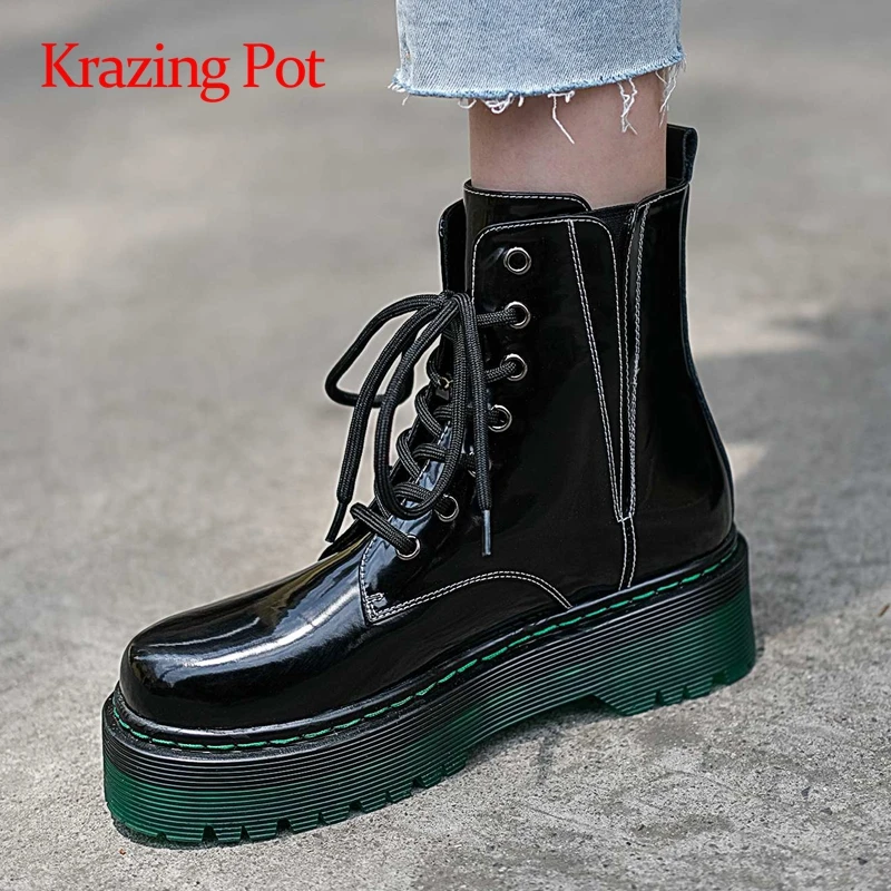 Ботильоны Krazing pot из натуральной кожи на толстой подошве с круглым носком среднем