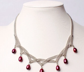 

shitou 001072 7-8mm Natural Burgundy Freshwater Pearl Gilded Necklace Jewelry (c0323)
