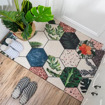 

Easy To Clean! 50x80cm Printed Waterproof PVC Door Mat Geometric Entrance Rug Home Decoration Kitchen Mat Bathroom Carpet Plant