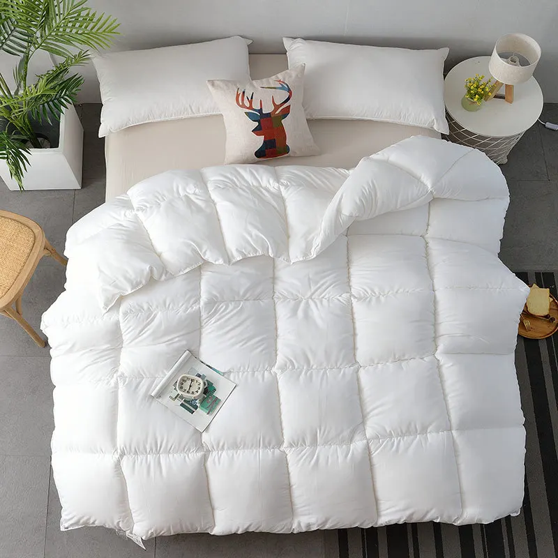 Брендовое утепленное одеяло осень зима одеяло ядро пуховое перо бархатное лоскутное одеяло студенческое спальное двойное теплое одеяло - Цвет: White