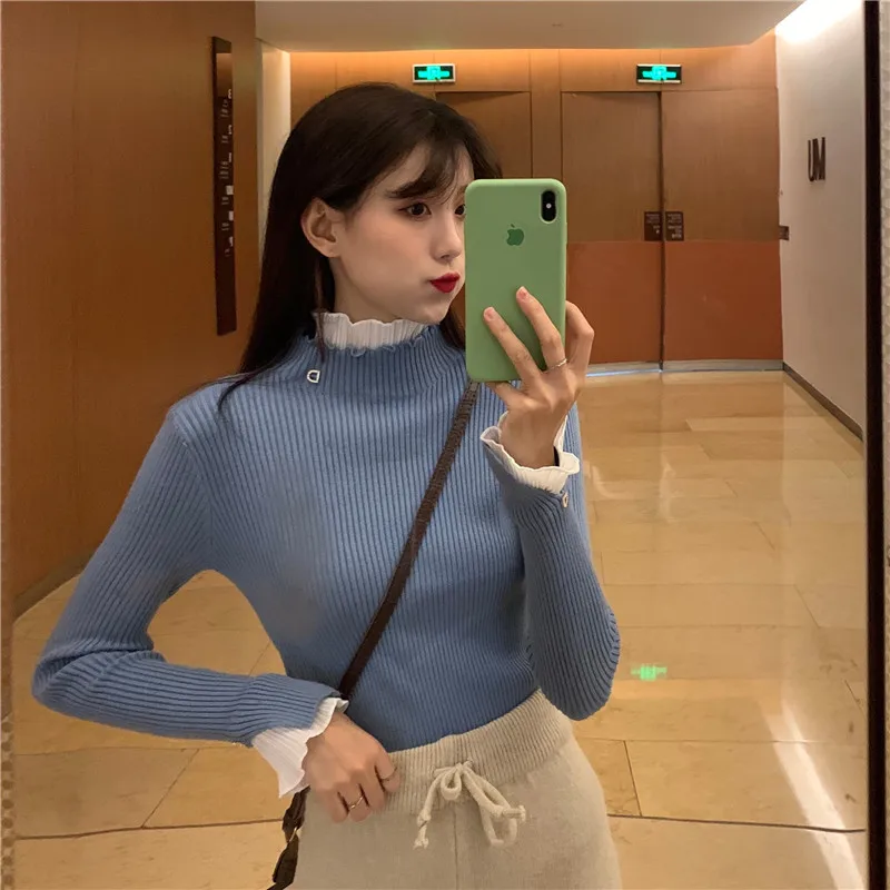 2019 осень и зима новая женская теплая одежда водолазка в виде листьев лотоса