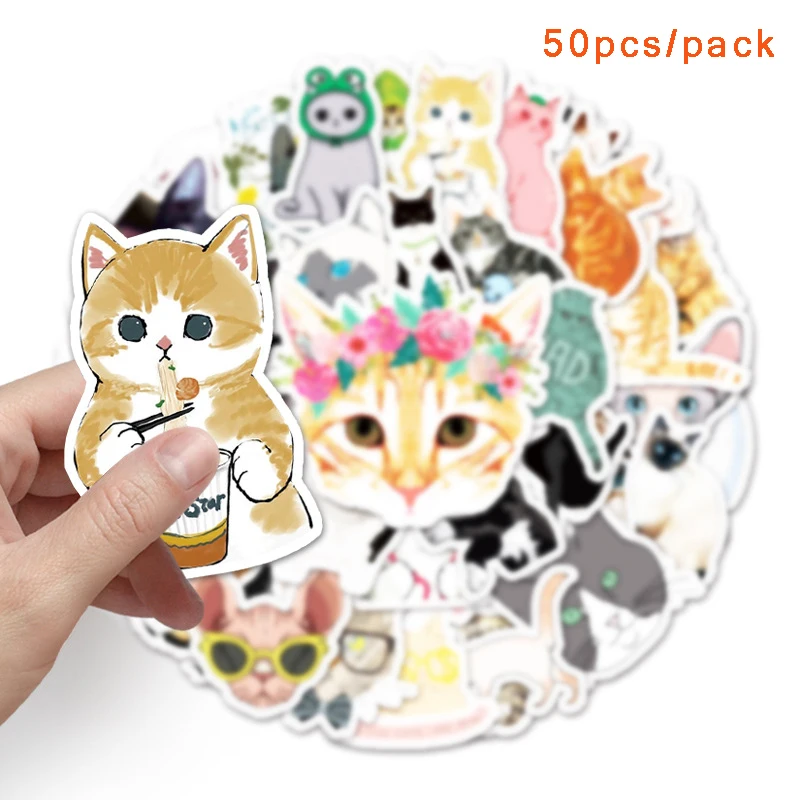 

50pcs/set Kawaii Cartoon Cat Stickers Animal PVC Waterproof Stickers Journal Diary Scrapbooking Stationery Decoration Stickers