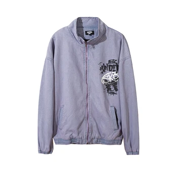 

Harajuku Graffiti Butterfly Print Denim Jacket Men and Women Oversize Windbreaker Bomber Jacket Streetwear Loose Jeans Coat