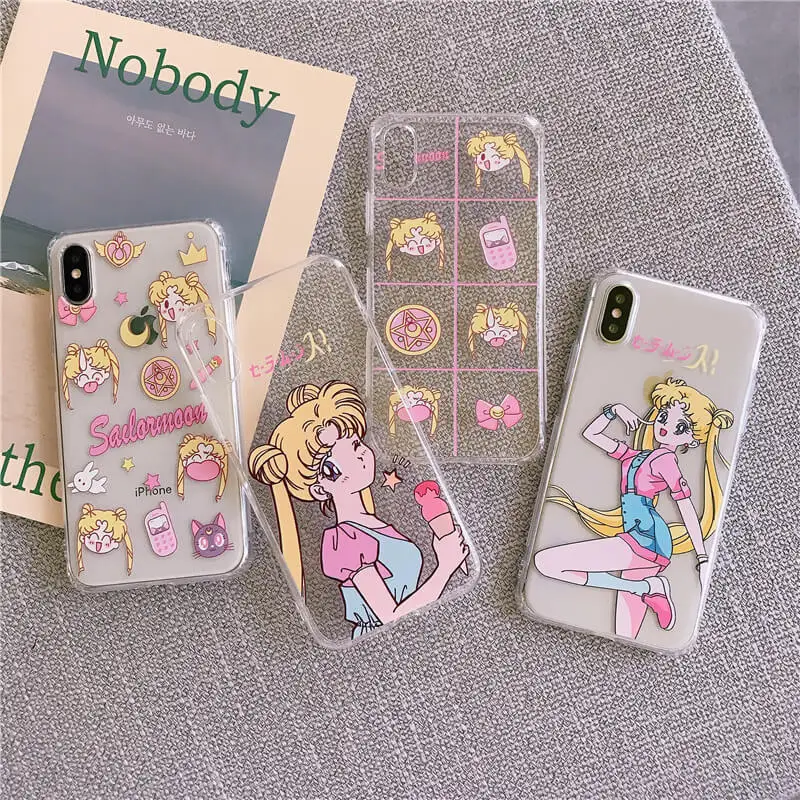 

Kawaii Sailor Moon phone cases for iPhone 11 Pro x xr xs max 7 plus 6 6s 8 8Plus girl transparent silicone soft cover cute coque