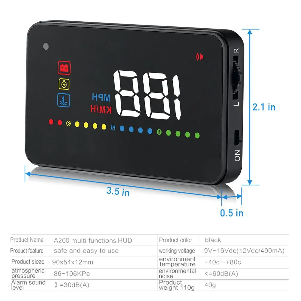 Дисплей HUD Дисплей A200 автомобильный OBD OBD2 дисплей A200 автомобильный проектор Цифровой скоростной измеритель скорости автомобиля Охранная сигнализация