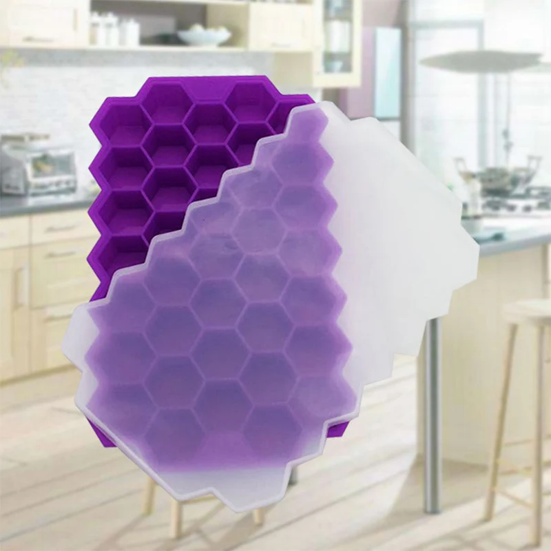 Food Grade For Ice Cream 1PC Cocktail Silicone Ice Cube High Quality Cold Drink Tray 37 Cubes Honeycomb DIY Party Whiskey