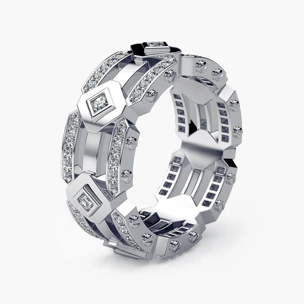 Мужские кольца Huitan в стиле хип-хоп, серебро/золото/розовое золото, геометрическое мужское кольцо с камнем, модные подарки, кольцо для гаджета - Цвет основного камня: B2933
