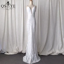 Biały płatek koronkowe suknie wieczorowe olśniewająca syrenka suknia wieczorowa trójkąt netto V Neck formalna sukienka paski Spaghetti kobiety Party Dress
