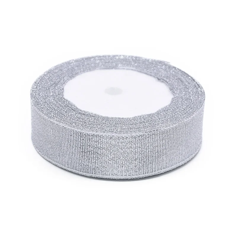 silver 25mm wide 25Y 10-25 мм Золотая Серебряная металлическая нить лента подарочный Блестящий кружевная тесьма для свадьбы День рождения украшение для Рождественского торта DIY бант - Цвет: silver 25mm wide