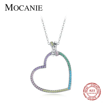 

Mocanie Trendy 925 Sterling Silver Romantic Colorful Crystal Hyperbole Big Love Hearts Pendant Necklace for Women Jewelry Gift