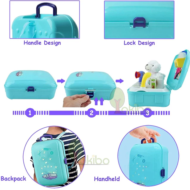 Pretend Play Toys Pet Care Play Set Doctor Kit for Kids Feeding Dog Cat Backpack Gifts for Girls Boys Deformation Cat Dog Toy 3
