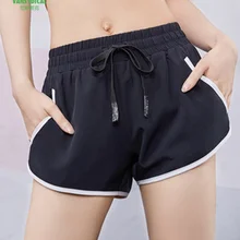 Летние тонкие женские шорты для бега 2 в 1, быстросохнущие шорты для занятий в спортзале, свободные спортивные шорты, дышащие шорты для йоги