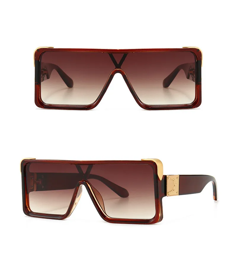 Ультрабольшие европейские и американские мужские и женские солнцезащитные очки уличная сетка Красная модель брендовые модные квадратные солнцезащитные очки - Цвет линз: Коричневый