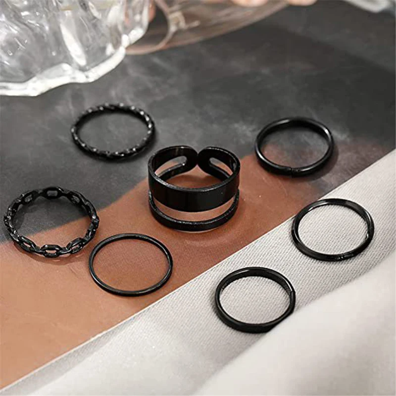 メモリアルリング 黑 ver.&メッセージカード Vintage Black Rings Set For Men and Women Metal Punk