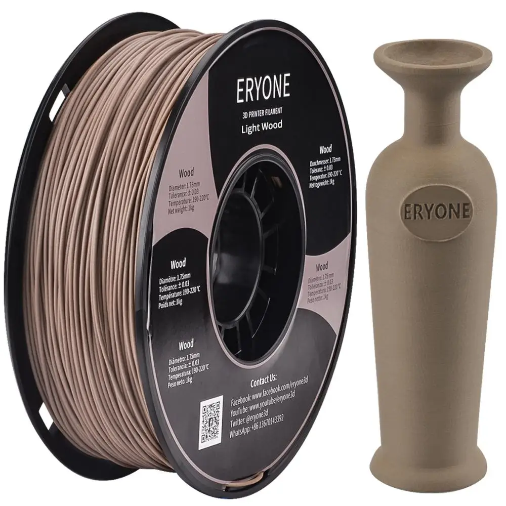 Filamento PLA de madera erione, 1,75mm (1 KG/2,2 libras)-1,75mm (luz), para impresora 3D FDM y bolígrafo, 1 kg, carrete
