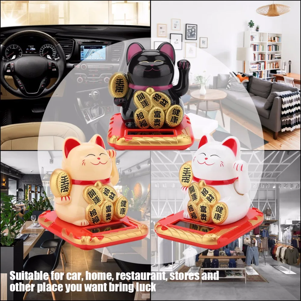 Maneki Neko на солнечных батареях, радушный Кот, удача для дома, автомобиля, отеля, ресторана, Декор, ремесло, модная новинка, черный/белый кот