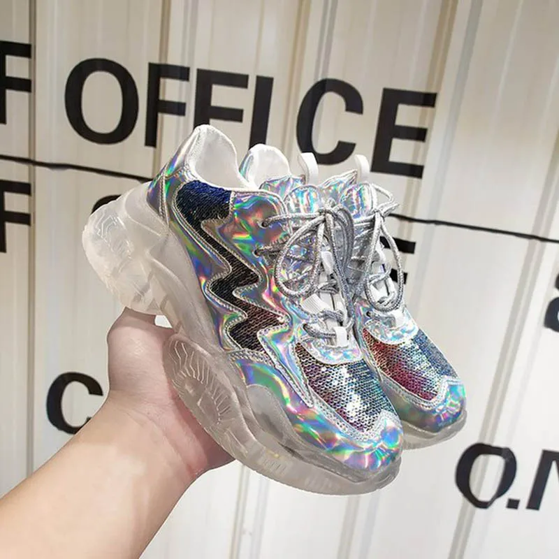 Transparent Sneakers Women Harajuku Ladies Platform Jelly Shoes Laser Casual Shoes Woman Shining Running Footwear 8