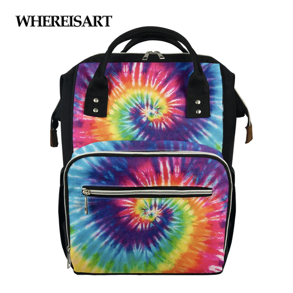 

WHEREISART 2020 New Arrival Durable Diaper Bag Tie Dye Pattern Printing Large Muti-functional Bag With Zipper Travel Mommy Bag