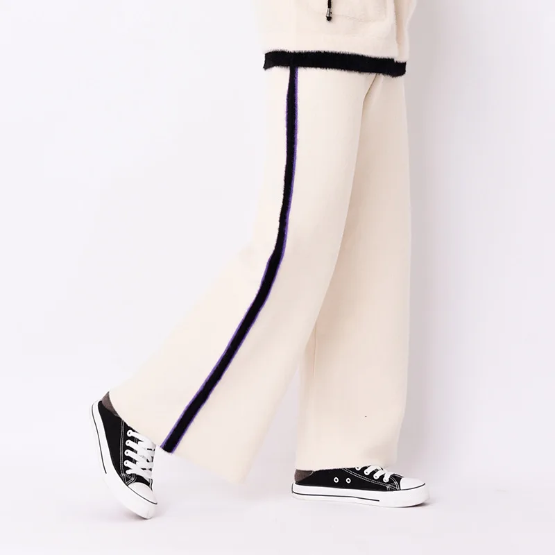 Beige trousers Сезон досуг имитация норки Mao Pinjie хит цвет даже Полночь Твинсет легко широкие брюки костюм - Цвет: Beige trousers
