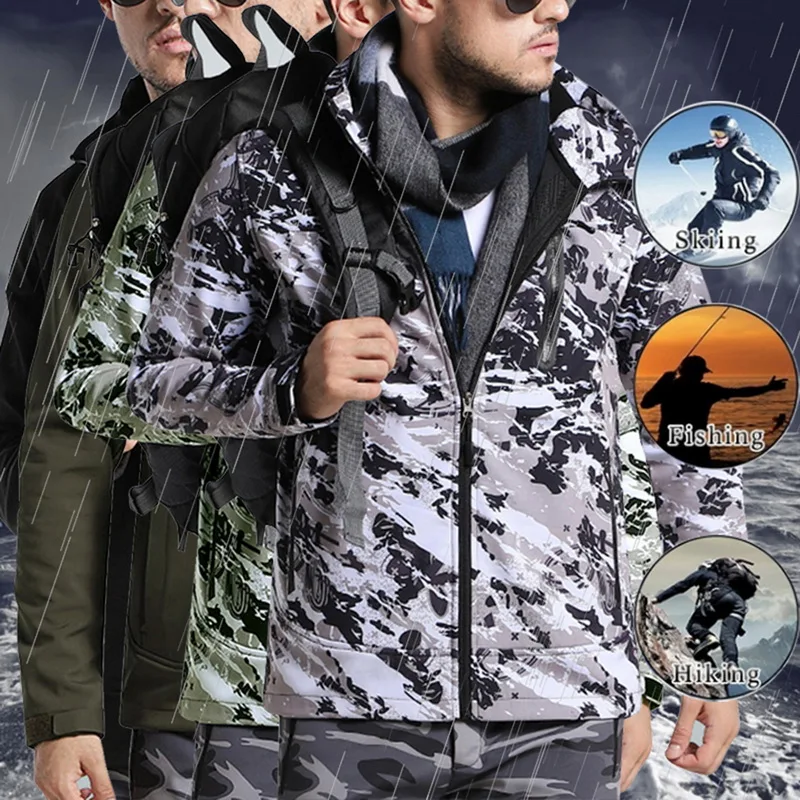 HEFLASHOR Мужская водонепроницаемая куртка софтшелл ветрозащитная легкая куртка с капюшоном для походов на открытом воздухе tad Акула камуфляжная куртка