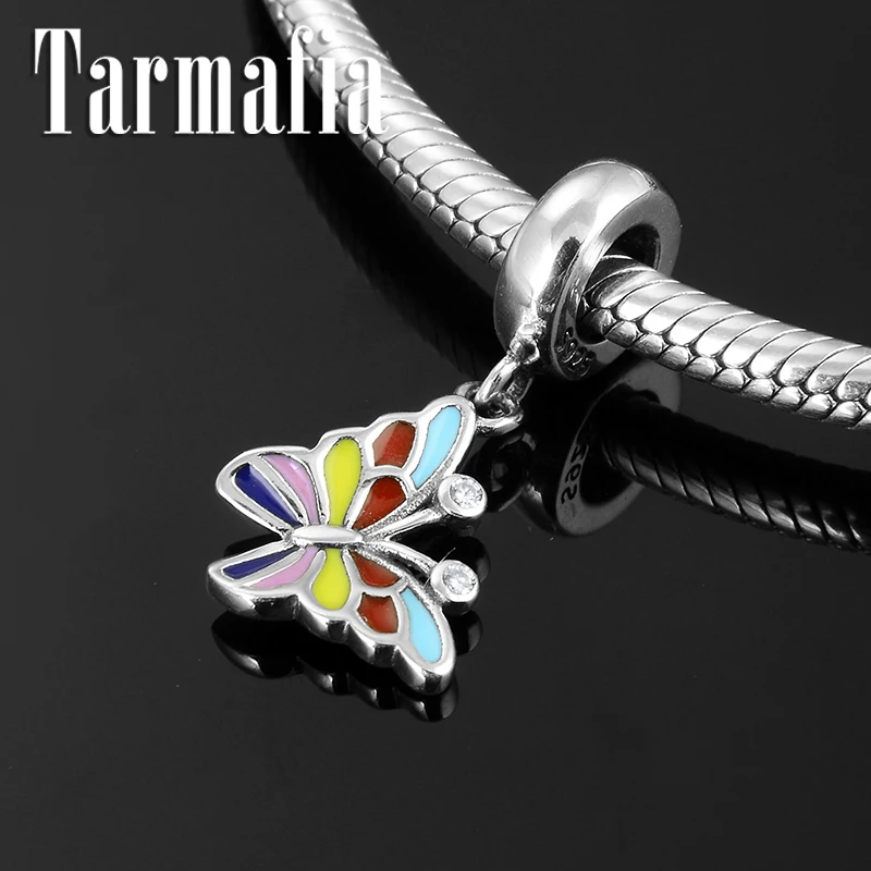 

100% 925 Sterling Silver Super Nice Colorful Enamel Butterfly Pendnat Charm Beads fit Original Pandora Bracelet Jewelry Making