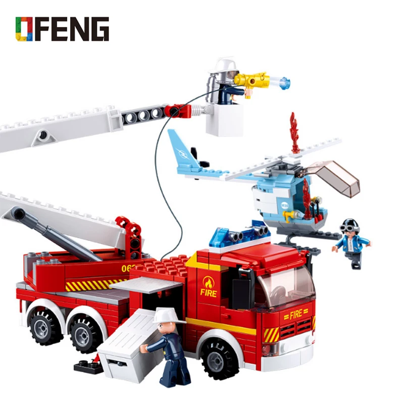 

394Pcs City Fire Fighting Elevated Platform Fire Truck Building Blocks Sets LegoINGs Juguetes Bricks Playmobil Toys for Children
