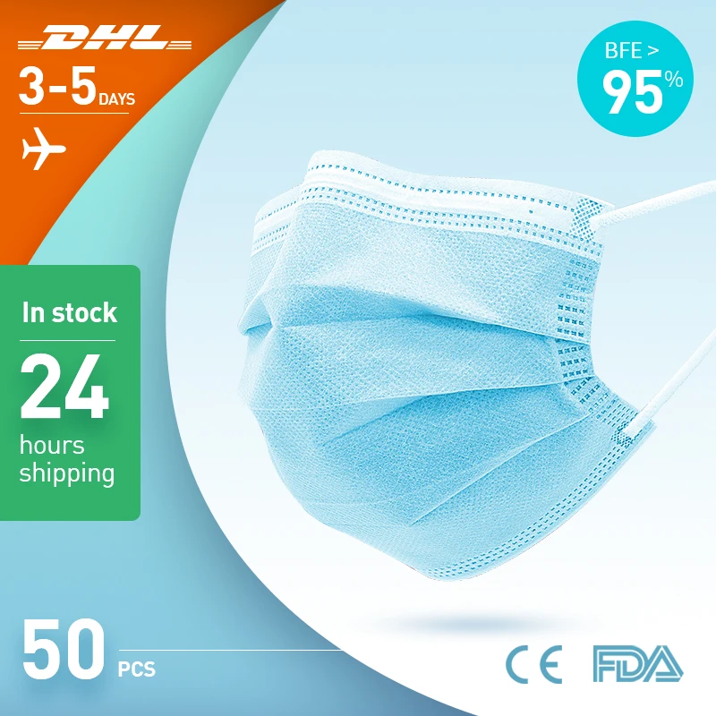 

Dhl 50 Stuks Gezichtsmasker Anti-Vervuiling 3 Ply Bescherming Gezichtsmasker Mond Maskers Wegwerp Geweven Masker Wegwerp Masker