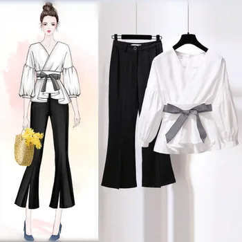 

2019 Autumn Suit-dress Quality Small Real Fashionable Twinset Wide Pants Suit