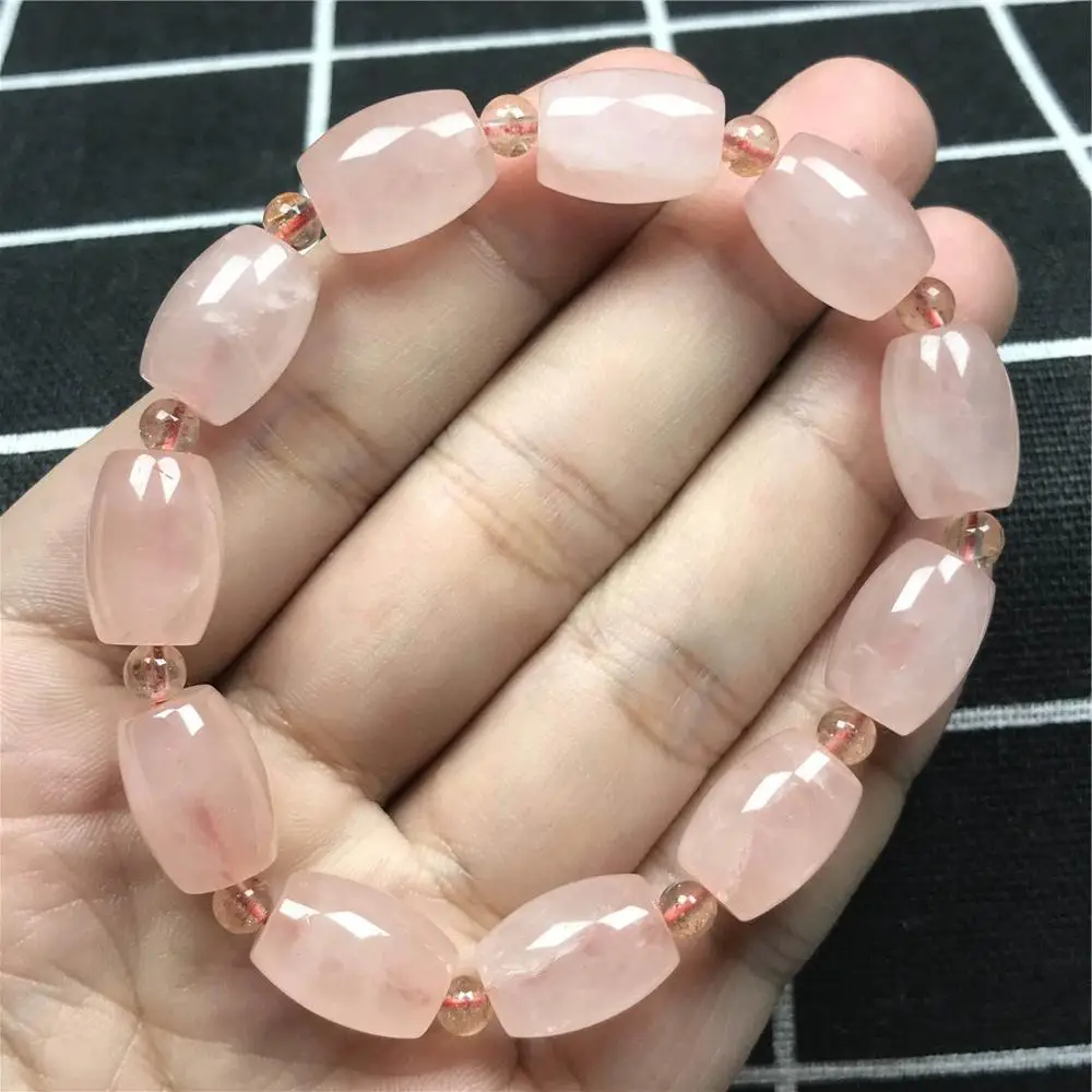 

14x12mm Natural Rose Quartz With Strawberry Quartz Round Beads Bracelet For Women Lady Madagascar Stone Crystal Jewelry AAAAA