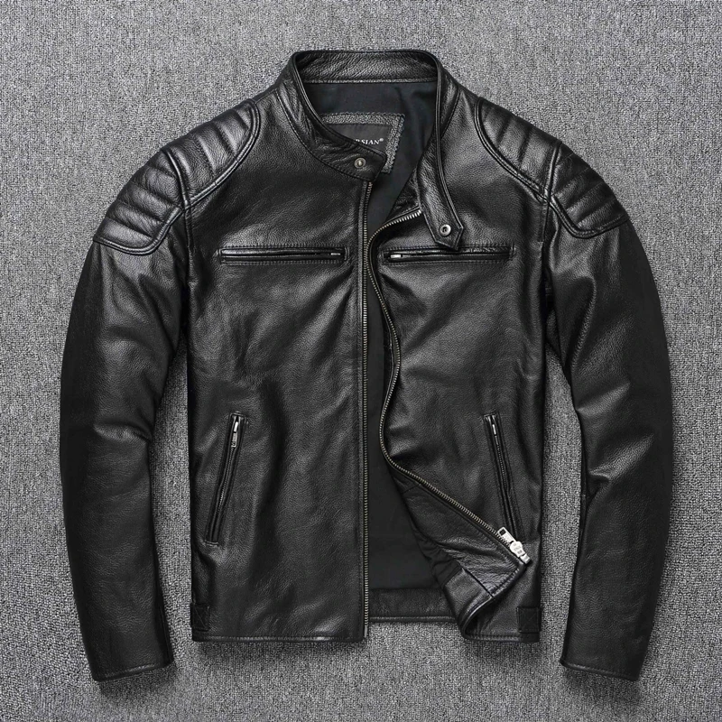 2023 New Leather Jacket Top Layer 100% Cowhide Leather Clothes Men's Stand Collar Motorcycle Clothes Autumn Winter Plus Size